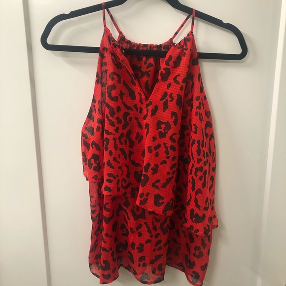 Who What Wear Red Cheetah Print Halter Blouse - Picture 3 of 9